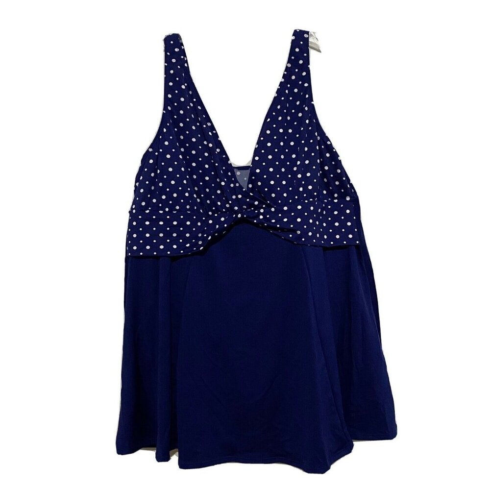 Southern‎ Expressions Swim Dress 24W Blue Polka Dots One Piece Swimsuit